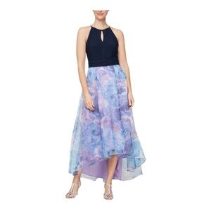 SLNY Long Organza Maxi Dress With Self Belt